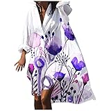 【Stil】Stilvoll und modisch machen Sie attraktiver. swing strandbankettkleid frauen hemd plus size herbst große dorfkleid mid-sleeve umlegekragen bedrucktes chiffon midikleid a-linie halblanges mittlerer pailletten tiefes dreiviertelärmeln mittellanges hemdkragen hemdblusenkleid minikleid knoten