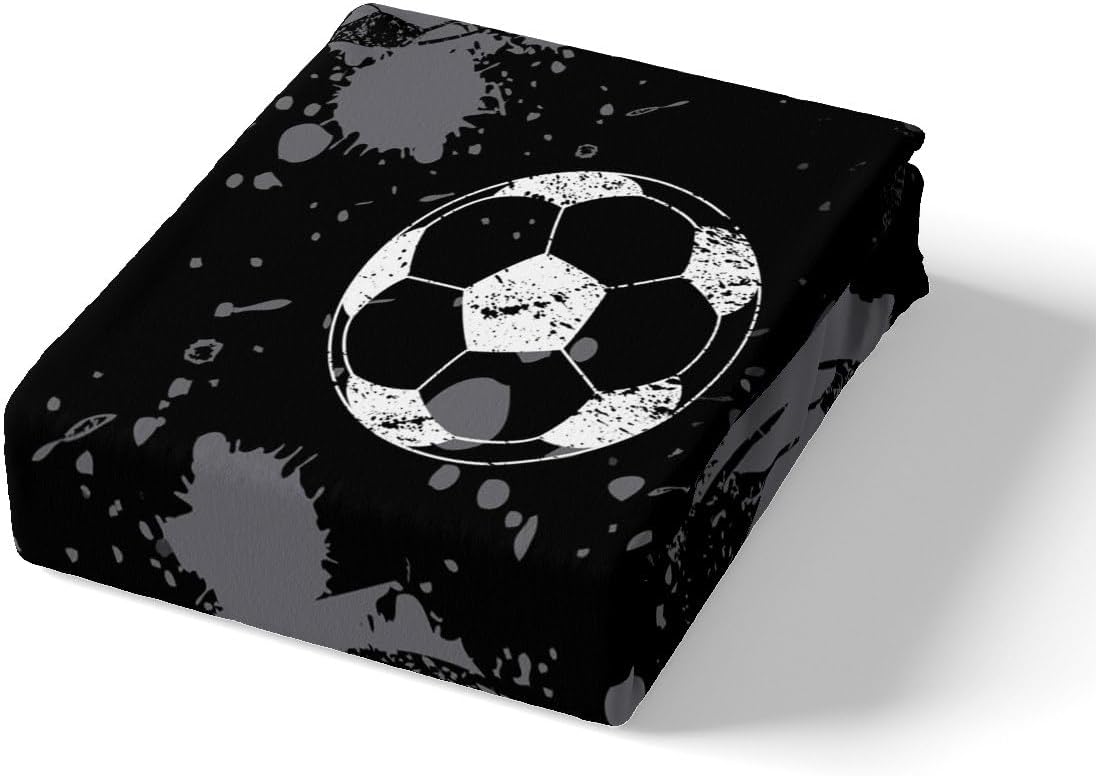 jejeloiu Soccer Fitted Sheet Full Size Kids Football Bed Sheets Set for Boys Girls Teens Sports Gaming Bedding Set Room Decor