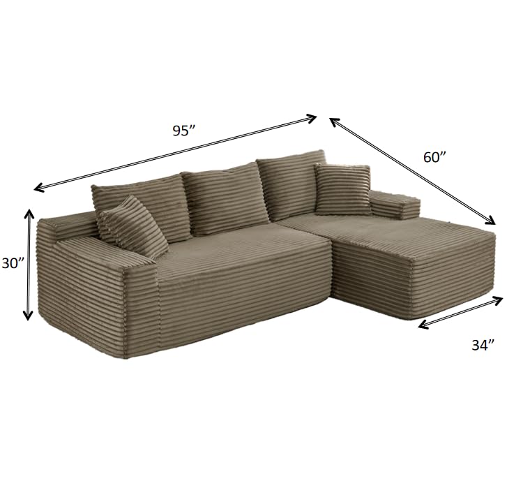 Image of 95 inch Boneless Couches for Living Room, L Shaped Comfy Cloud Modular Sectional Memory Foam Deep Seat Boneless Couch, No Assembly Required Boneless Sofa for Living Room with Right Facing Chaise, Brown