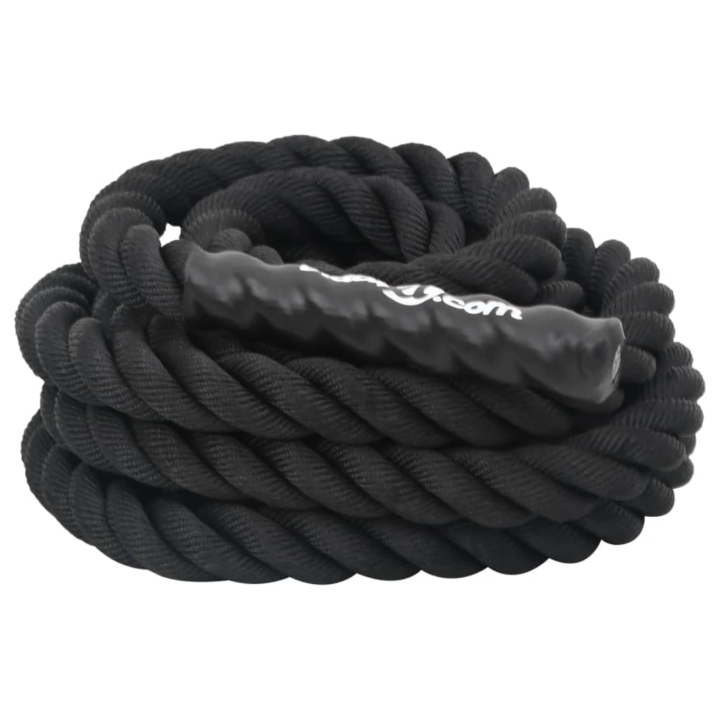 Battle Rope czarna, długość 4, waga włókna poliestrowego, akcesoria do treningu siłowego i wytrzymałościowego, z antypoślizgowymi uchwytami, do domowego treningu orbitreka