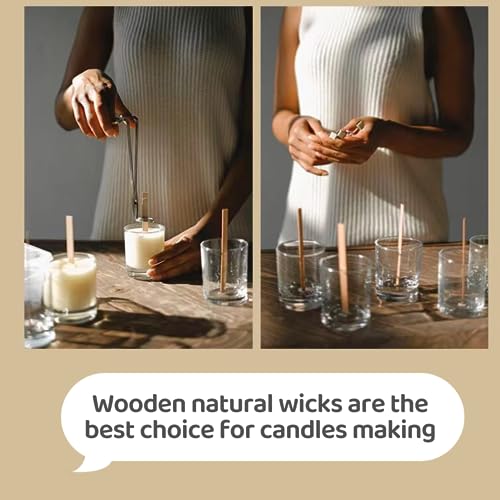Phinicco Thick Wooden Candle Wicks With Wicktrimmer Cutter Crackling Candle Wicks Kit 5.1 X 0.5 Inch Natural Candle Wood Wicks With Stand Candle Cores For Diy Candle Making Craft #TOP4