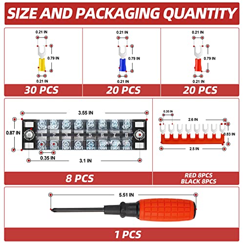 QCQIANG Bloco de Terminais de 8 Peças, Bloco de Terminais de Parafuso de Duas Fileiras de 15A e 8 Po