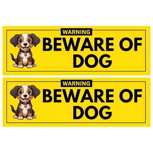 Image of Beware Of Dog Sign Sticker 20.5 x 7 CM (Pack of 2) | Peel & Stick Warning Board with Corner Holes | Indoor & Outdoor Safety Sign for Home, Gate, Wall, Fence (Beware Of Dog, Small - 20.5 X 7 CM)