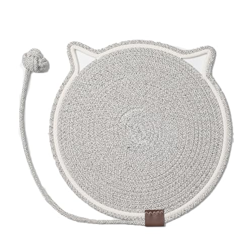 WYDHZQLD 猫用 爪研ぎマット 丸型 猫用爪とぎパッド つめとぎ 天然サイザル麻 おもちゃ ペット用品 ボールおもちゃ付 耐摩耗 家具保護 子猫 一人遊び 運動不足 床 壁 ソファ カーペット (グレーです, 43cm)