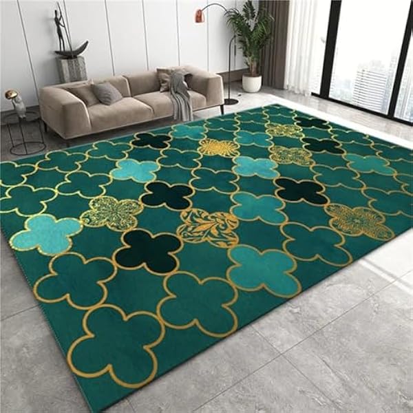Gebied tapijten woonkamer tapijt, antislip zacht kristal fluwelen tapijt voor gemakkelijk schoon te maken, machinewasbaar tapijt voor woonkamer, slaapkamer, eetkamer wasbare tapijten (groen patroon,