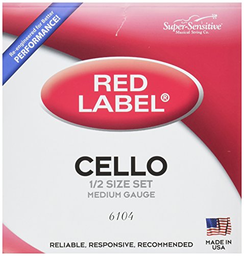 Super Sensitive 6104 Red Label Cello String Set, Medium, 1/2 Size