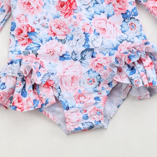 Toddler Baby Girls Swimsuit One Piece Long Sleeve Bathing Suit Rash Guard Floral Ruffle Surfing Swimsuits Swimwear2