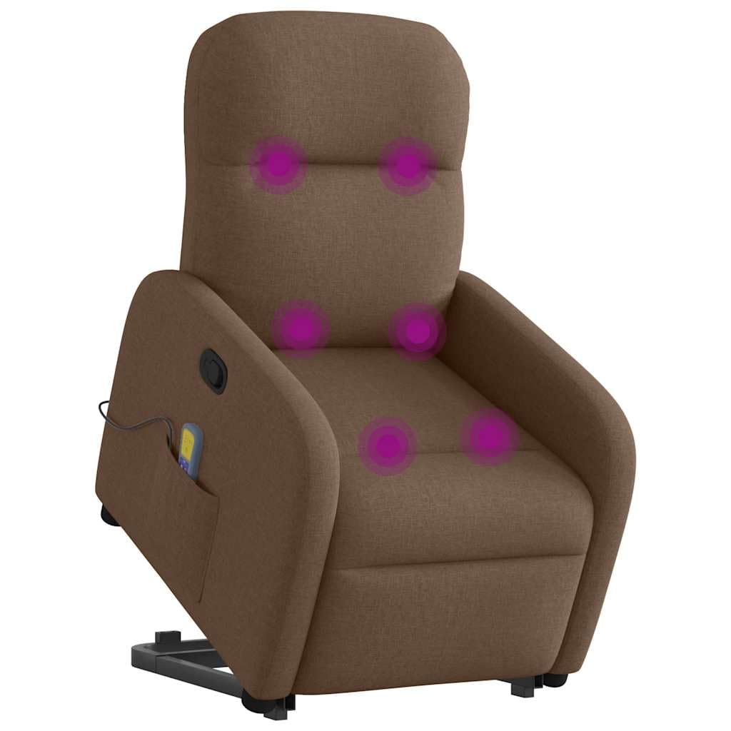 Poltrona massaggiante con supporto per alzarsi, tessuto marrone, poltrona relax elettrica con massaggio a 6 punti, funzione di riposo manuale, comoda poltrona lounge per soggiorno, camera da