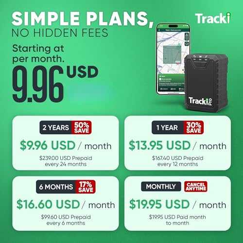 Image of Tracki Pro GPS Tracker for Vehicles, Subscription Required, Cancel Anytime - Track Cars & Assets for Months - Hidden GPS Tracker for Car (Tracker + 6M Subs.)