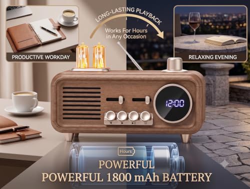 Image of Cason SC11 Digital Fm Radio for Home with Bluetooth Speaker, Real Wood Vintage Radio with Aux, Sd Card & USB Slot,Portable Retro Music Player with Type C Charging (Brown)