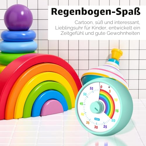 Visueller Timer für Kinder, 60-Minuten Countdown für Klassenzimmer Büro Küche, Schreibtisch Timer Kinder Zeitmanagement Tools mit leisem Betrieb, Tomato Time Tool Regenbogenmuster (Tiffany) 3