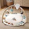 Blissful Diary Baby Play Gym & Activity Mat, 5 Developmental Zones Wooden Tummy Time Mat with 5 Detachable Sensory Toys for Motor Skills & Sensory Development, Baby Essentials Shower Gift #1