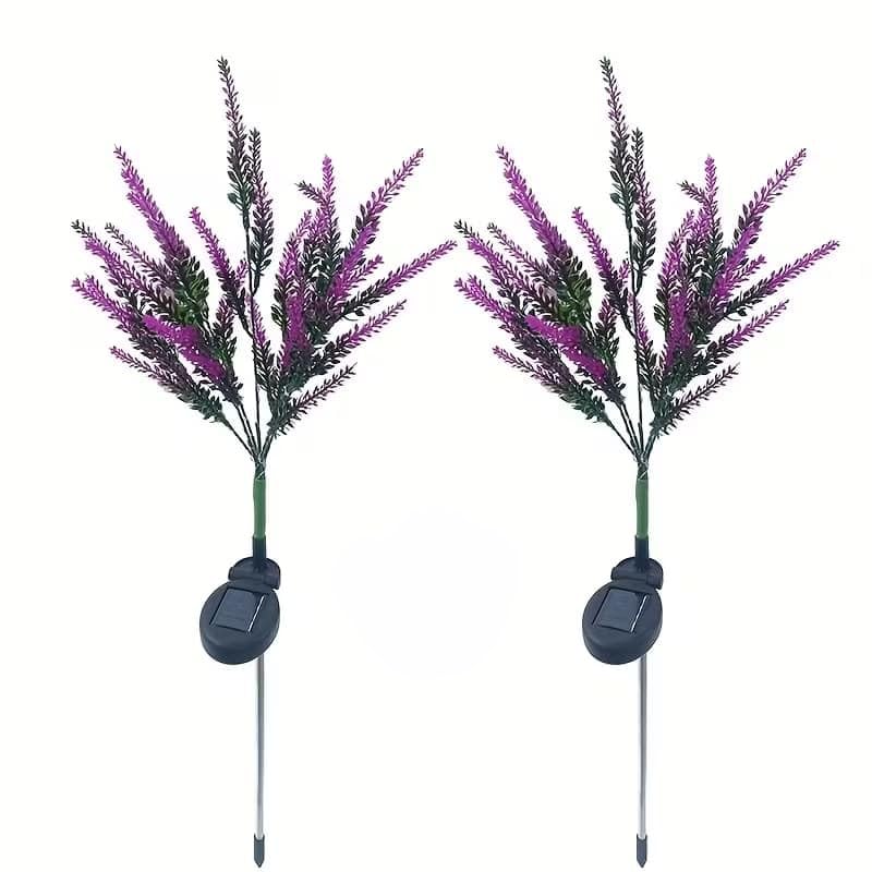 Solar Garden Lights Outdoor – 2 Pack Artificial Lavender Flower Solar Stake Lights, Waterproof LED Decorative Lights for Garden, Lawn, Pathway, Yard & Balcony Decor