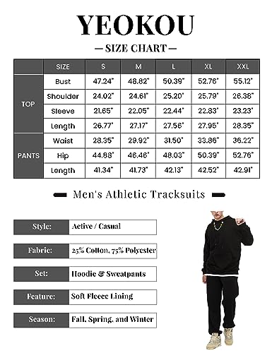 Yeokou Men'S Tracksuits 2 Piece Sweatsuits Pullover Hoodie Athletic Sweatpants Joggers Sets thumb #7