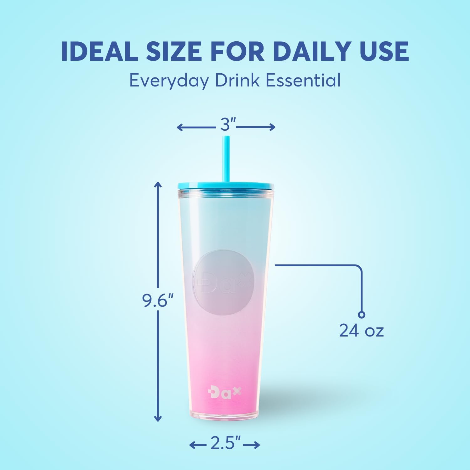DA Plastic Tumbler With Lid And Straw, Double Wall Design, Leak Resistant Reusable BPA Free Travel Cup For Iced Coffee And Smoothies, 24oz (Ombre Pink Blue) - Image 2