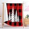 Christmas Throw Blanket Fuzzy Fluffy Cozy Soft Christmas Tree Blanket Ribbon Christmas Ball Decoration Red Black Plaid Fleece Flannel Plush Microfiber Blanket for Couch Bed Sofa Red and