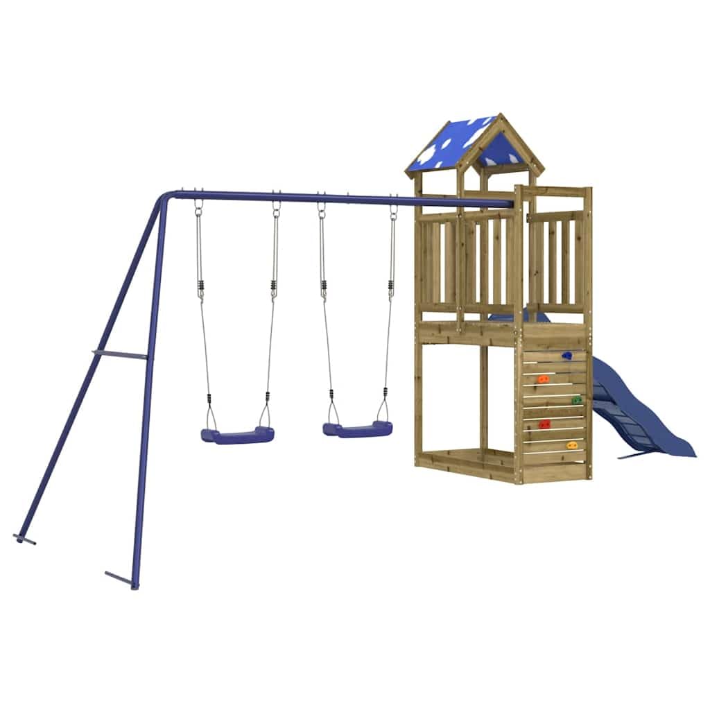 vidaXL Parque Infantil de Exterior Madera de Pino impregnada, Juego de Columpios de jardín, casa de Juegos con Columpio, Juego de Columpio y tobogán