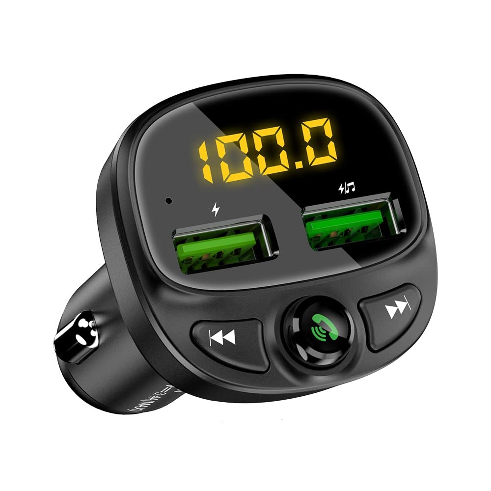 Fast Car Phone Charger Adapter Kit Bluetooth FM Transmitter Wireless Radio Adapter with Dual USB Ports Hands Free Calling Display Screen MP3 Player Lossless sound quality