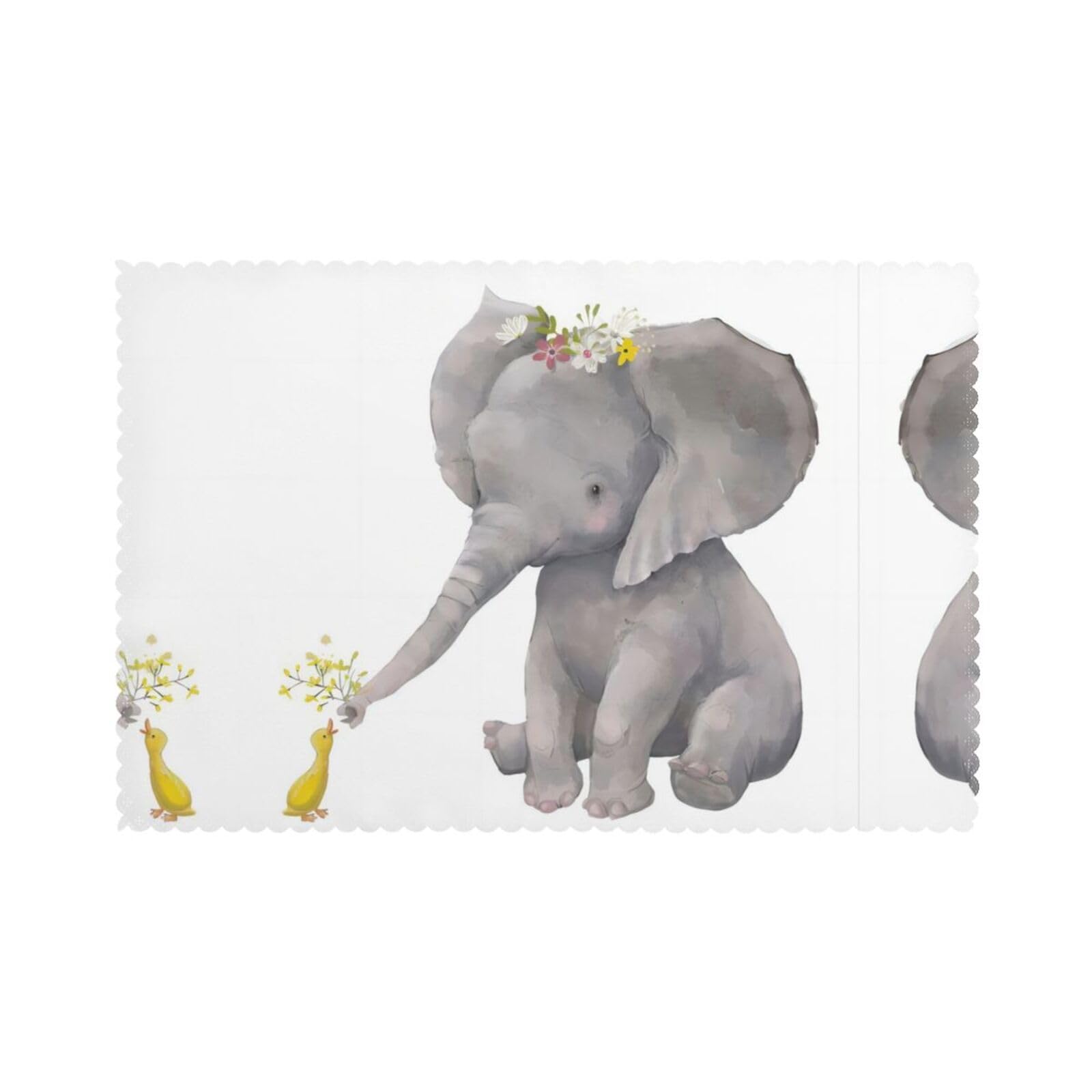 Cute Elephant with Wreath and Little Duck Printed table mat set (6 pieces) - Aesthetic upgrade for family gatherings and hotel banquets