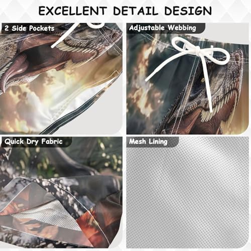 Pigsaly Boys' Swim Board Shorts Jurassic Dinosaurs 3D Fire Boy's Swim Trunks Kids Swimwear M3