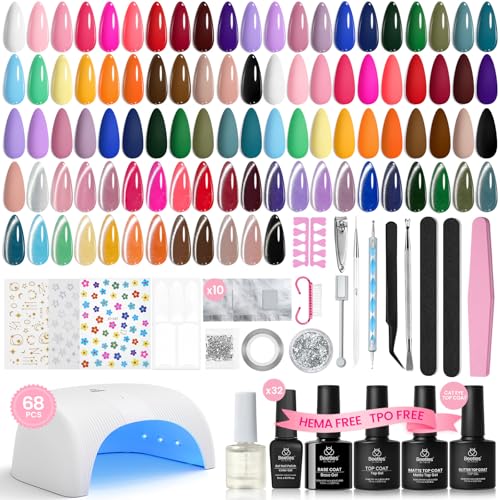 Image of Beetles Deal Box Gel Nail Polish Kit with U V Light - 32 Colors Studio Essentials Gel Polish 68 Pcs Nail Kit with TPO & HEMA Free Base Coat Cat Eye Top Coat Home Salon DIY Nails Tools Gifts for Women