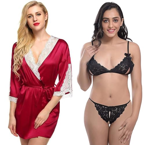 Image of Love Maker Soft Spandex Net Women Babydoll Honeymoon Nightwears Combo Small to 3XL