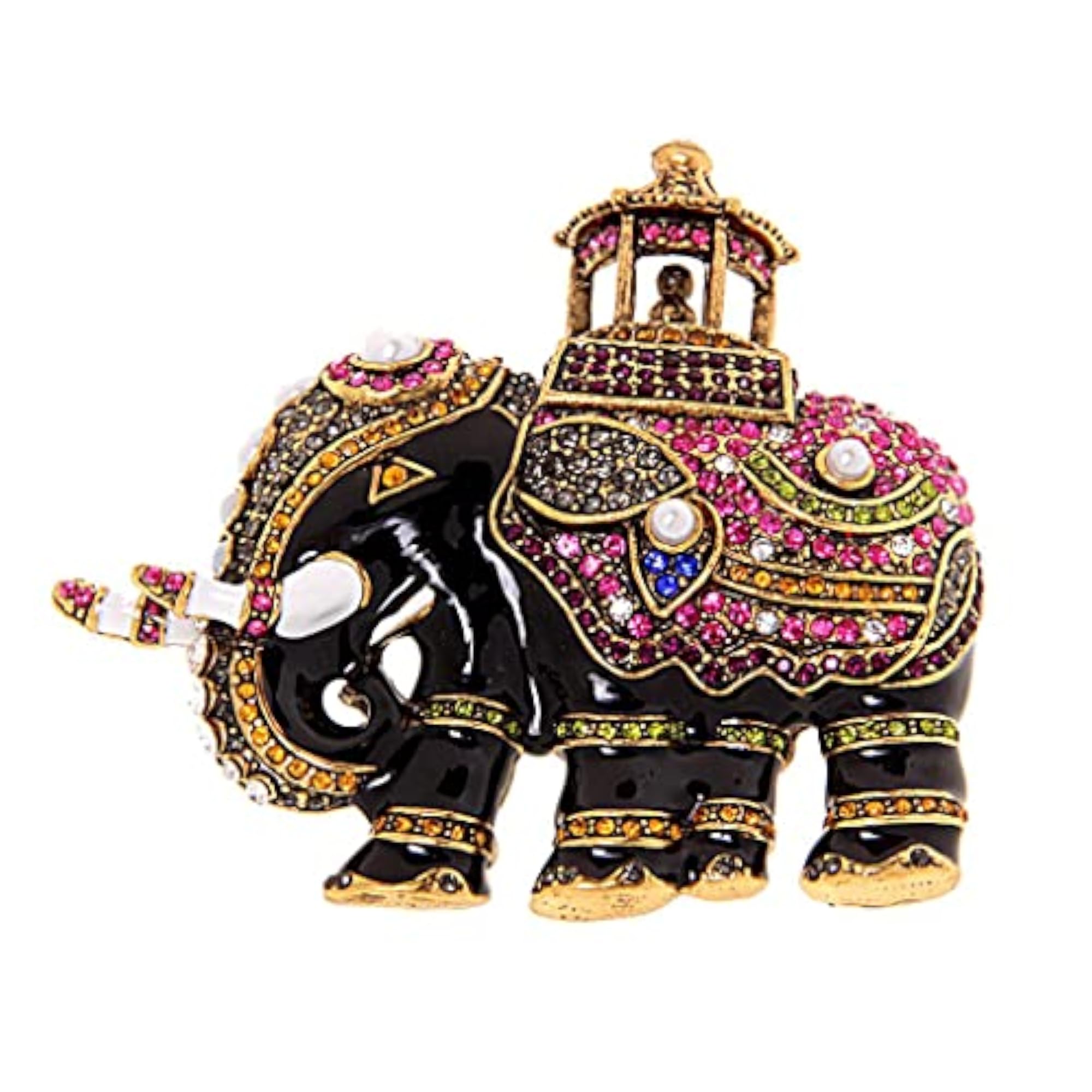 Retro Crystal Rhinestone Indian Elephant Collar Brooch Pin