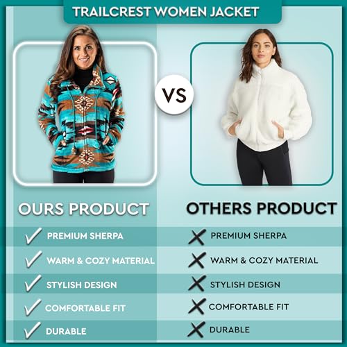 TrailCrest Ultra Soft Women’s Full Zip Jacket, Plush Fleece with Velvety Silk Feel, Aztec/Ikat Fun and Trendy Prints 9 Colors4