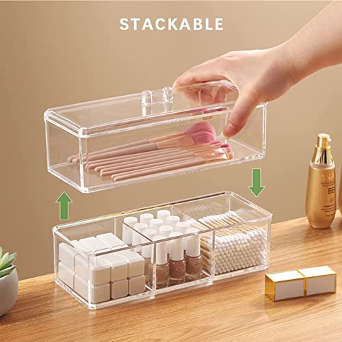 Organizador de Maquillaje Acrílico con 2 Niveles Apilables con Tapa para Almacenaje de Cosméticos, Joyas/Estuche de Cosméticos Transparente para aparador vanidad - imagen 6
