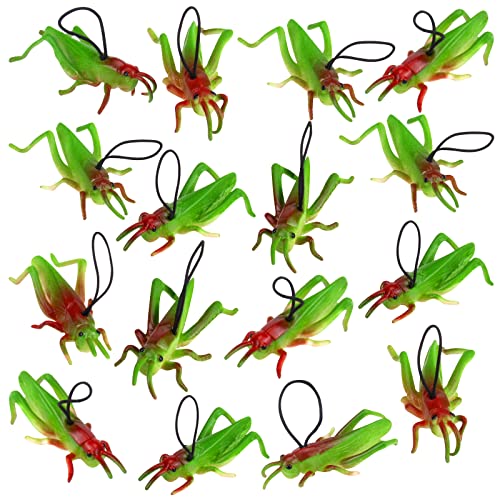Mukum 16 Pcs Plastic Grasshoppers - Kids' Plastic Insect Figures, Fake Bugs, Green, Easter Party Favors, Tropical Character Toys for Insect Themed Party, Children, Boy, Girl