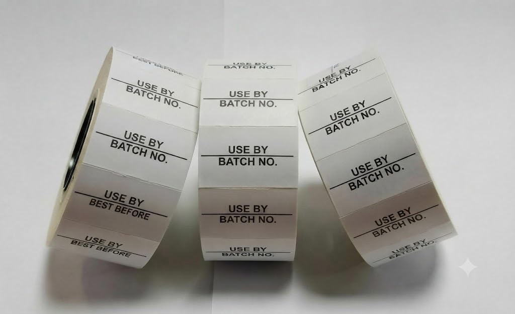 JIO CT7 26 x16 mm Price Gun Label- Printed 'Use By/Batch No.' Stickers Tags, Compatible with Avery, sato, Puma, Lynx, motex & Many More Price Gun Refill for Retail Shop and Tagging | 30-Rolls