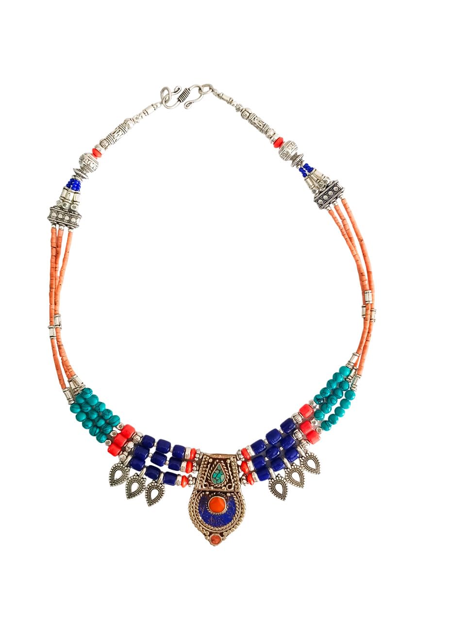 Collier Fait Main Pierre Gemme Lapis Lazuli et Turquoise, Bijoux Mode Bohème Pour Femme, Longueur 18"
