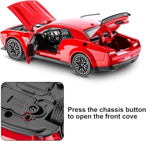 Image of 1:24 Big Size Dodge Challenger Scale Model Car - Exclusive Alloy Metal Pull Back Die Cast Car Toy with Openable Doors, Light & Music - Best Gifts for Kids【Colors as Per Stock】