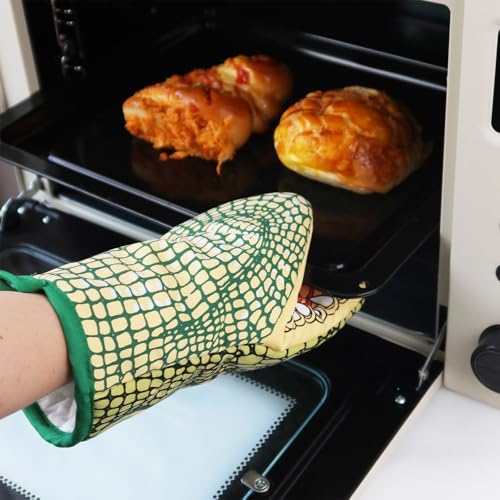 1 Pair Novelty Alligator Souvenir Oven Mitts Heat Resistant Crocodile Design Cotton Oven Gloves for Grilling Cooking Baking Barbecue Fun Animal Pattern Kitchen Gloves Mittens - Image 4