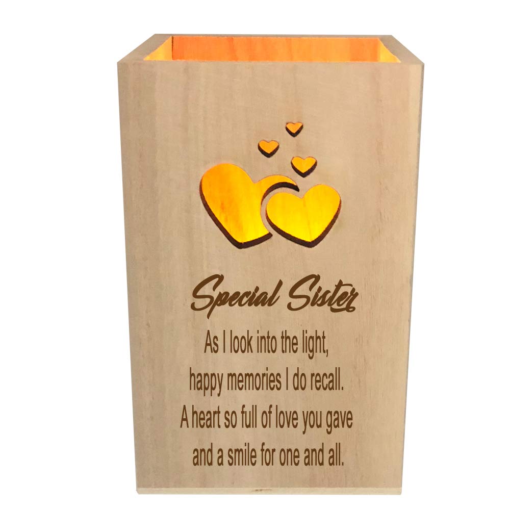 Ukgiftstoreonline Wood Sister Remembrance Memorial Sentiment Led Tealight Holder Keepsake