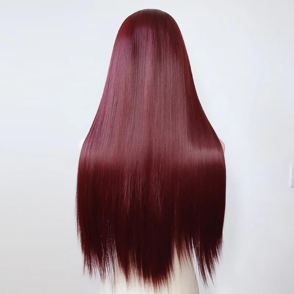 Haarpflege Platinblonde Highlights Dunkelrote Lange Gerade Spitzenfront Perücke Vorgezupfter Natürlicher Haaransatz
