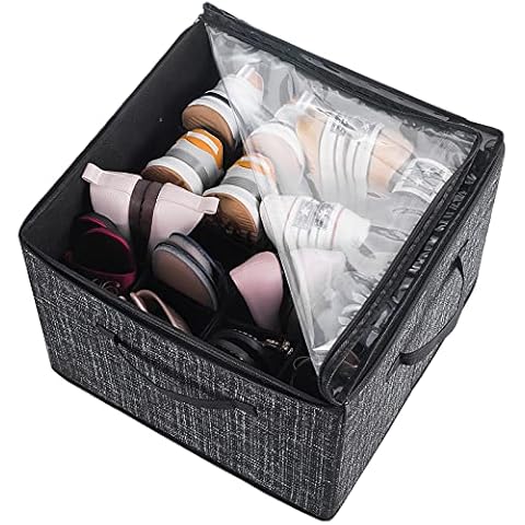 DAMAHOME Shoe Storage Organizer for Closet - Clear Window&Adjustable Dividers, Shoe box for Wardrobe/RV/Underbed/Entryway, Storage Box for Clothes/Toys/Tools/Decoration(Black, 16 Pairs) Cover