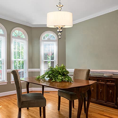 Cawabien Classic Drum Pendant Lighting Fixture, 4-Light Linen Fabric Shade, Semi Flush Mount Ceiling Lights, Polished Nickel Chandelier For Foyer Entryway Hallway Dining Room（Dia 11.75''） #TOP5