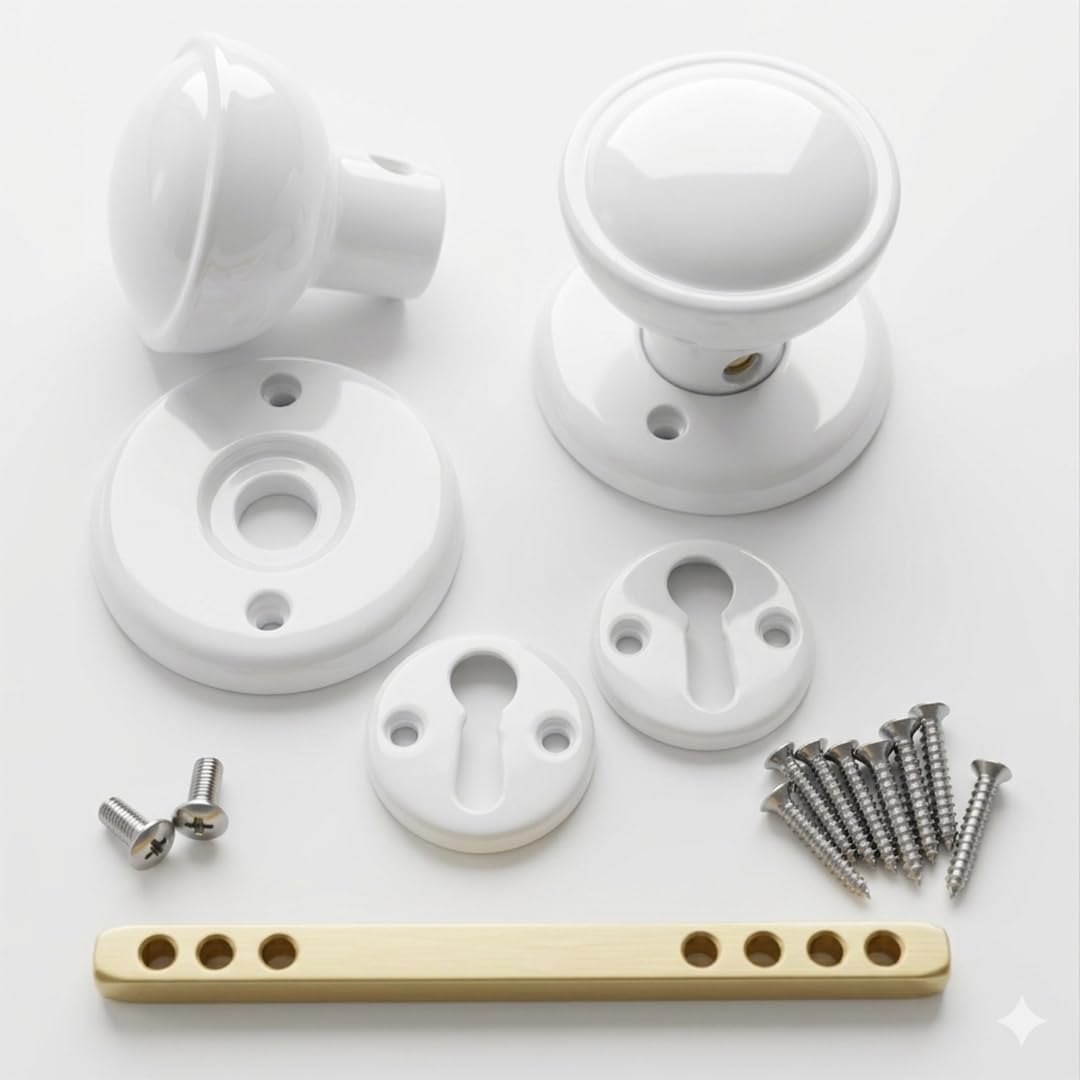 SCORPIO HARDWARE® Plastic Rim Mortise Knob Set 50mm Black White for Shed Gate Door Lock with Fixings (White)