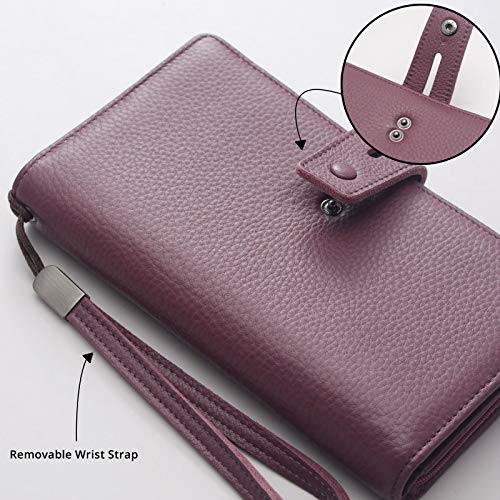 Bveyzi Women's Big Fat Rfid Leather Wristlet Wallet Organizer Large Phone Checkbook Holder With Zipper Pocket (Purple) #TOP6