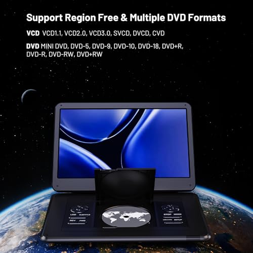Image of POFOTO 17.5 inch Portable TV /DVD Player with 15.6 inch HD Swivel Screen, Built-in ATSC Tuner & FM, Rechargeable Battery, Supports HDMI in /USB /Micro SD /AV Out, Multi-Disc Formats, Black