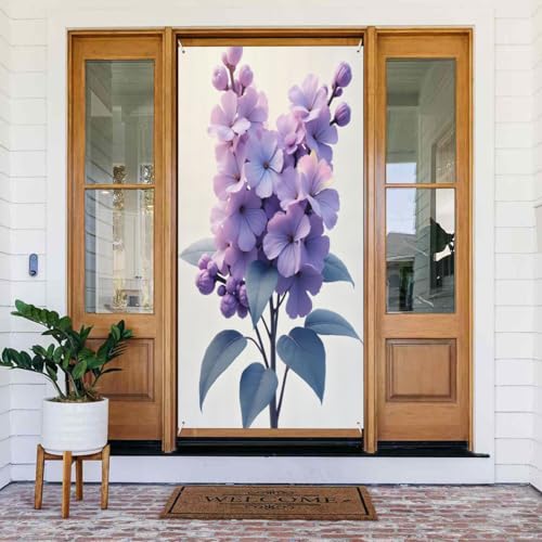 Decoraciones para puertas – Decoración minimalista de flores lilas n.º 29 para puerta delantera, cartel de primavera y verano, telón de fondo colgante para exteriores, interiores, suministros de