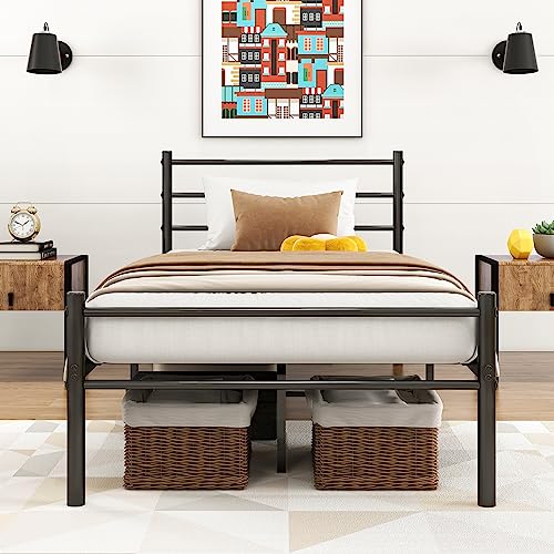 VERFARM Letto Singolo in Metallo 90x200 cm Nero