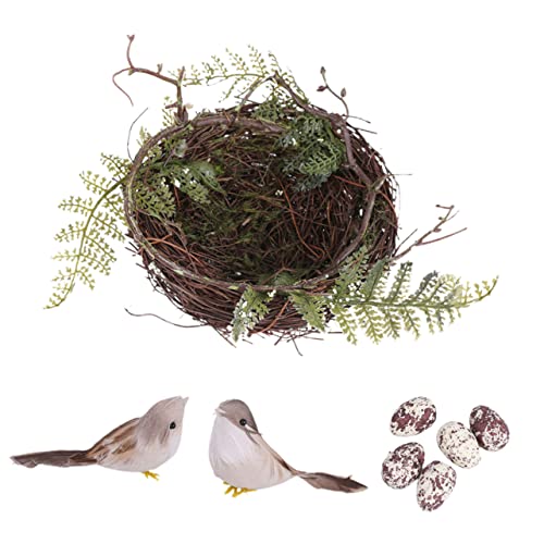 Image of 1Set Rattan Bird Nest Decoration with Artificial Birds and Eggs Decorative Home Craft Ornament for Garden Patio and Spring Decor