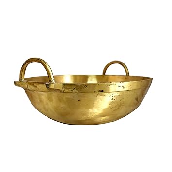Heribay Pure Brass Kadai for Deep Frying Cooking Utensils (3000ml Capacity) (11 Inch Diameter)