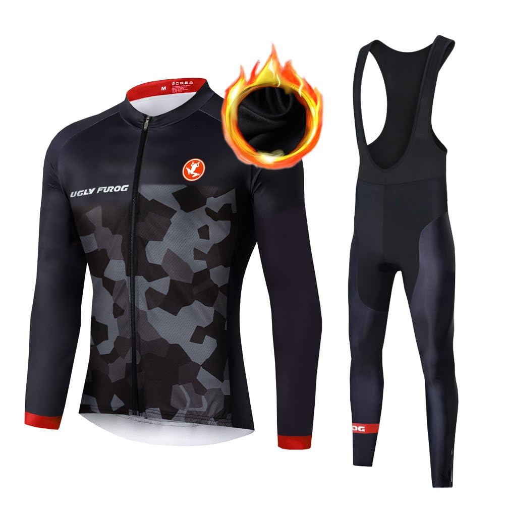 UGLY FROG Abbigliamento Magliette Set Inverno Termico Vello Antivento Maglia Lunga e Pantaloni Completo Ciclismo Uomo Invernale KXITCXHB14