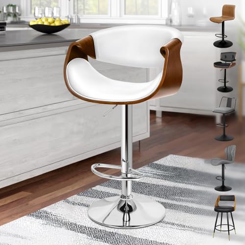 ALFORDSON Taburete de bar con respaldo de madera, giratorio, capacidad de carga de 150 kg, piel sintética, color blanco