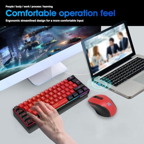 Image of Snpurdiri 2.4G Wireless Gaming Keyboard and Mouse Combo, 60 Percent Wireless Keyboard and Ergonomic Vertical Feel Small Mouse (Black and Red)