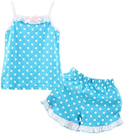 LittleSpring Little Girl Summer Clothes Spaghetti Strap Tank Top Set with Shorts Polka Dot 5T Blue