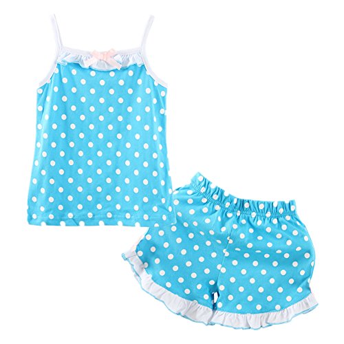 Littlespring Little Girl Summer Clothes Spaghetti Strap Tank Top Set With Shorts Polka Dot 5T Blue #TOP2